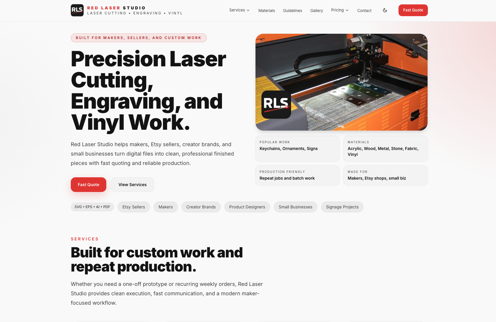 Red Laser Studio homepage screenshot